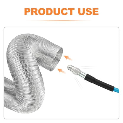 GASHER 50feet Home Dryer Vent Duct Cleaning Kit, 2 Jetter Nozzle, 1/4" NPT Ball Valve, 1/4" NPT Air Plug, 1/4"NPT Reducer Adapter - size: 50feet