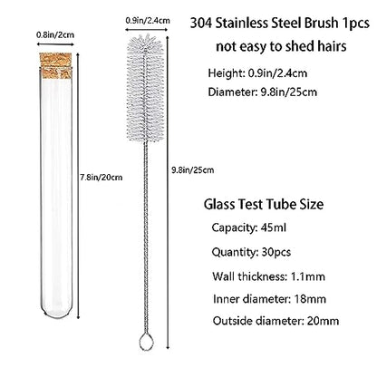 30pcs 45ml Glass Test Tubes 20 x 200mm with Cork Stoppers and Brush for Scientific Experiments and Plant Propagation Test Tubes - size: 20x200mm/45ml 30pcs
