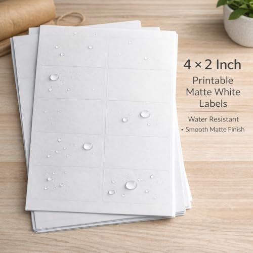 4" x 2" Matte White Printable Bottle Labels Waterproof Vinyl Sticker Labels 200 Labels Inkjet & Laser Printer Compatible
