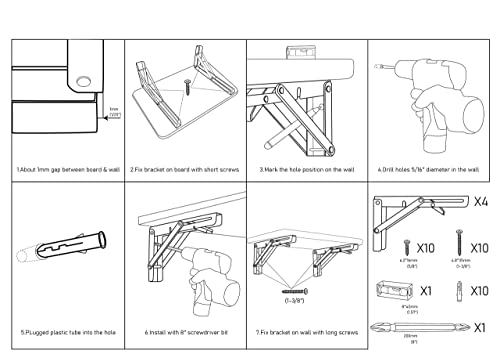 MySit 16" Folding Shelf Brackets 4 PCS, Max Load 550lb Heavy Duty Stainless Steel DIY Collapsible Wall Mounted L Shelf Bracket Space Saving for Table Work Bench (Pack of 2) - size: 16 Inch (Pack of 2)