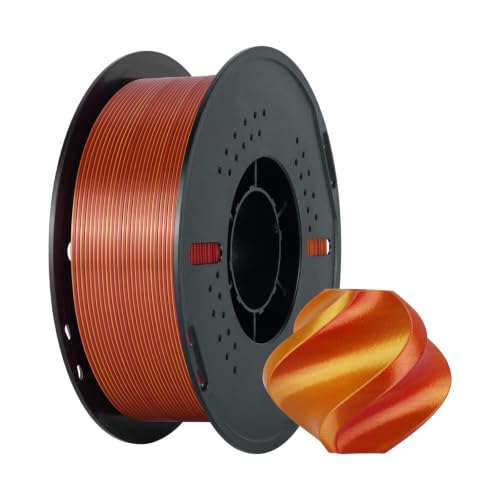 Kingroon PLA 3D Printer Filament, Triple Color Silk PLA Filament, Dimensional Accuracy +/- 0.03 mm, 1 kg Spool(2.2lbs), 1.75 mm, Golden-Yellow-Red - color: Golden-yellow-red, size: Silk Dual Color PLA