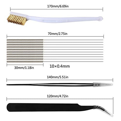Aokin 14 Pcs 3D Printer Nozzle Cleaning Kit - 10 Pcs 0.4mm Needles Cleaner, 2 Pcs Tweezers Cleaner, and 1 Brass Brush, 3D Printer Cleaning Tool Kit - color: 14 Pcs