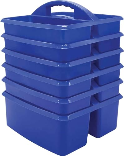 Teacher Created Resources Blue Portable Plastic Storage Caddy 6-Pack for Classrooms, Kids Room, and Office Organization, 3 Compartment