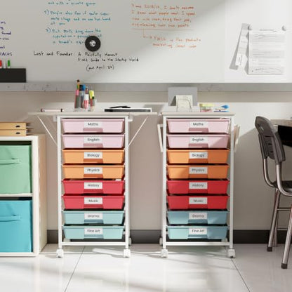 Giantex 8 Drawers Rolling Cart with Wheels, Folding Wood Top - color: Macaron, size: 8 Drawer-26.5"x11"x30"