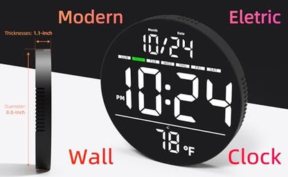 Digital Wall Clock with Large LED Display, Date, Temperature, Auto-Brightness | Small [PLUG-IN] Clock | Modern Electric Wall Clock for Bedroom, Classroom, Living Room, Home, Office, Farmhouse – White - color: White