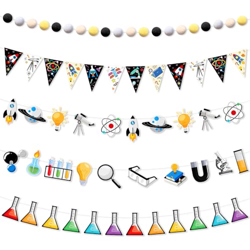 Wettarn 5 Pcs Back to School Decorations Science Lab Banners, Black White - style: Black White