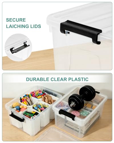 17 QT Clear craft storage box with Tray, storage bins for Art Supplies - color: Black