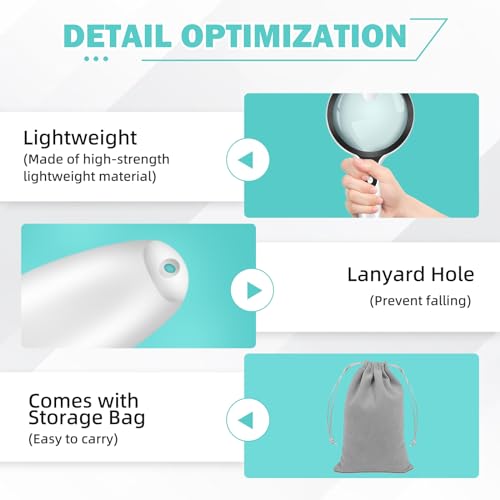Large Magnifying Glass with Lights,10X 25X 45X Handheld Lighted Magnifier, 5.5in Page Magnifier 36 LED Lights, Magnifying Glass for Reading Small Prints & Low Vision Seniors with Aging Eyes