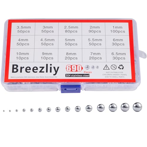 690 Piece 1-10mm 15 Sizes Metric Precision 304 Stainless Steel Assorted Loose Bicycle Bearing Steel Ball Assortment Kit - size: 0.039 - 0.394 in