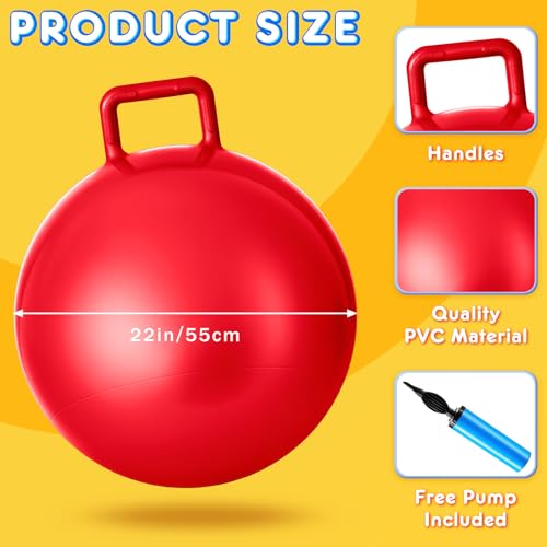 Lewtemi 5 Pcs 22 Inch Hopper Balls with Handles, Air Pump, Bouncy Ball - color: Red, Yellow, Blue, Green, Pink, size: 22 Inch