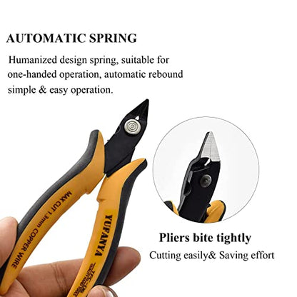 Micro Flush Cutter,Ultra Sharp Micro Wire Cutter Side Cutter with Internal Spring & Soft Rubber Handle,Diagonal Cuting Pliers for Electronics,jewelry making,Plastic,Zip Ties,Yellow & Black - size: 2 Pack