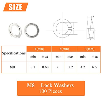 HELIFOUNER 100 Pieces M8 Stainless Steel Split Lock Washers, 304 Stainless Steel Spring Lock Washers for Screws Bolts, Silver - color: Silver, size: M8 (100 PCS)