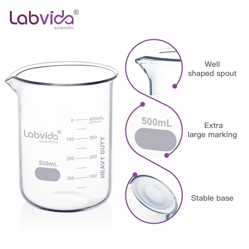 4pcs 500ml 3.3 Borosilicate Glass Thick Beakers, LVA012 - style: 4pcs of Vol.500ml