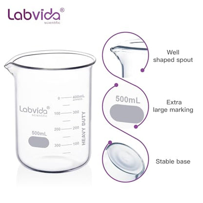 4pcs 500ml 3.3 Borosilicate Glass Thick Beakers, LVA012 - style: 4pcs of Vol.500ml