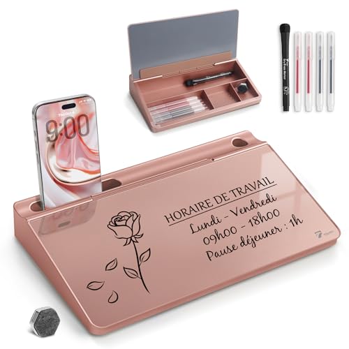 TOWON Compact Glass Desktop Whiteboard with Storage 12x7 in, Rose Gold - color: Metallic Rose Gold