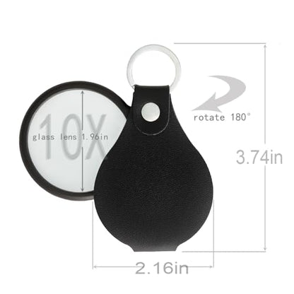 3 Pack 10X Keychain Pocket Magnifying Glass with Rotating Protective Case, Mini Portable Pendant Magnifier for Daily Fine Print Inspection & Outdoor Hobby