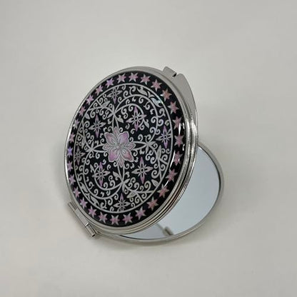 Portable Makeup Compact Double Magnifying Mirror Cosmestic Foldable Pocket Style Unique Mother of Pearl Design (Ivy) - color: Ivy