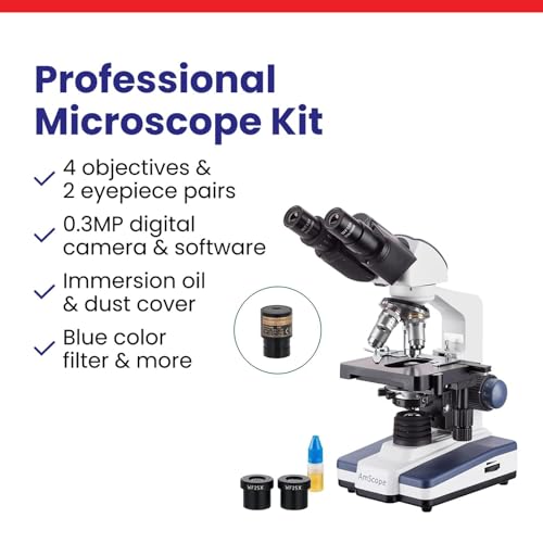 AmScope B120C-E Binocular Compound Microscope, 0.3MP Camera - style: w/ 1MP Eyepiece Camera