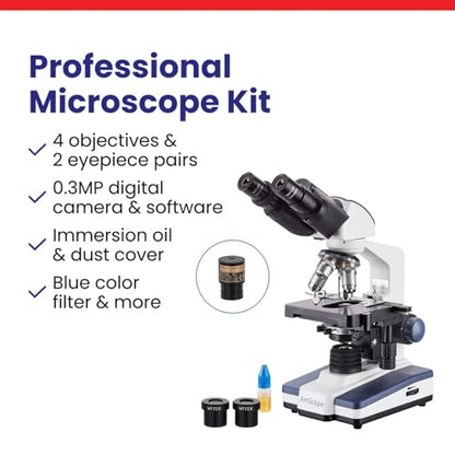 AmScope B120C-E Binocular Compound Microscope, 0.3MP Camera - style: w/ 1MP Eyepiece Camera