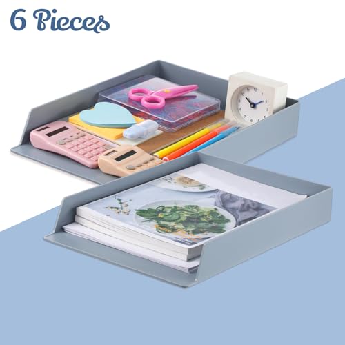 Wenqik Gray Letter Trays Stackable, 6 Pcs Plastic Desk Organizer - color: Gray