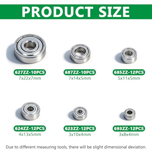 68PCS Ball Bearing Kit, 6 Sizes- 693ZZ,623ZZ,624ZZ,685ZZ,687ZZ,627ZZ