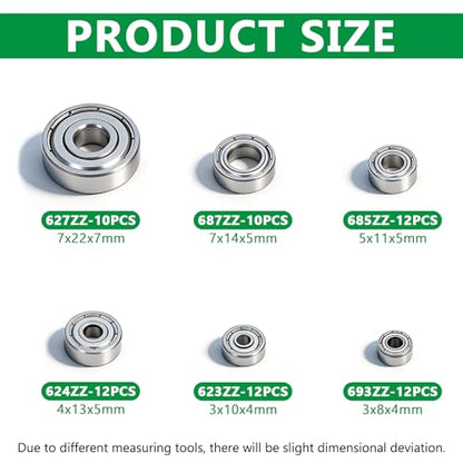 68PCS Ball Bearing Kit, 6 Sizes- 693ZZ,623ZZ,624ZZ,685ZZ,687ZZ,627ZZ