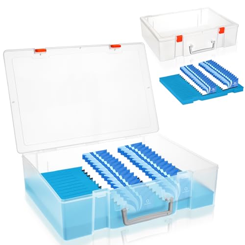 1 Pack Foam Name Badge Holder with Plastic Case Blue Foam Id Badge Holder Name Tag Tray Organizer Box with 48 Name Card Holders Badge Display Storage for Desk Office School - color: Clear Holder With Blue Foam