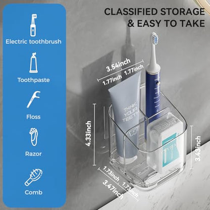 3 Slots Detachable Toothbrush Holders Wall Mounted for Bathrooms - color: Clear