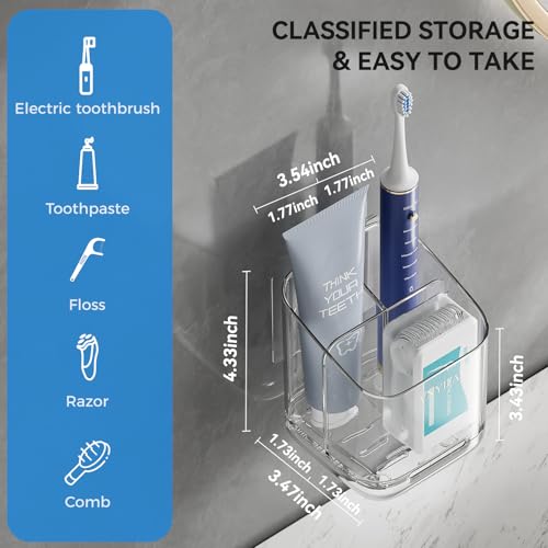3 Slots Detachable Toothbrush Holders Wall Mounted for Bathrooms - color: Clear+grey