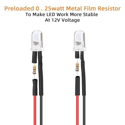60pcs White Pre Wired Led Diode Lights 12v,5mm Led Light Emitting Diodes for DIY Scientific Experiment - color: White(60pcs)