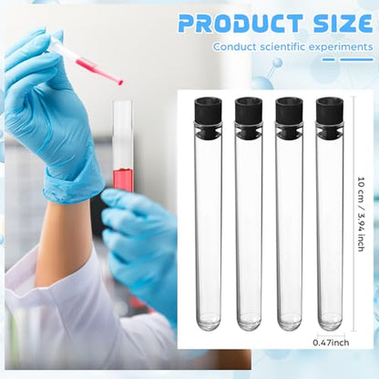 100 Pake 8 ml Clear Test Tubes with Caps 12x100mm Plastic Vials Test Tubes for Scientific Experiments Halloween Christmas Scientific Themed Birthday Party Supplies Candy Storage (Black) - color: Black