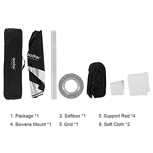 Godox 12"x 47" 30x120cm Honeycomb Grid Rectangular Softbox for Photo Strobe Studio Flash Softbox Bowens Mount - color: FW30*120CM