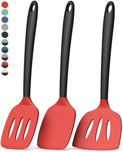 Coukre 3 Pack Silicone Spatula Set, Heat Resistant to 500°F, BPA-Free - color: RedBlack