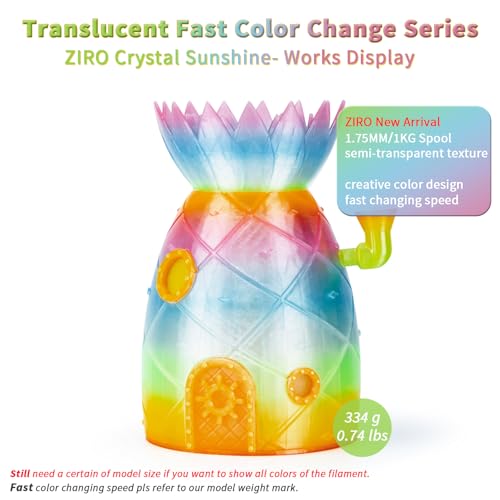 ZIRO Fast Color Change PLA, Transluent Filament 1.75mm, Crystal Sunshine - color: Cyrstal Sunshine