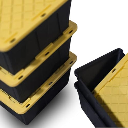 justPrintiful TEENY TOTES, Pack of (4) Mini Stackable Organizing Totes with Lids, Black and Yellow, for Crafts and Small Parts Storage, Easy Snap Fit Lids for Secure Storage