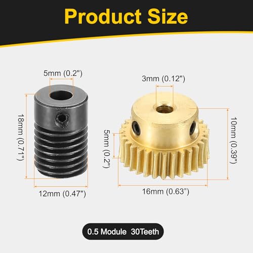 uxcell Worm Gear Set Right Rotation 30T 0.5 Module 1:30 Reduction Rate - size: Gear-3mm, Rod-5mm Bore, style: 0.5M-30T