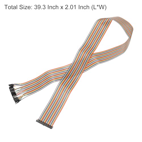 MECCANIXITY 1 Pcs IDC Rainbow Wire Flat Ribbon Cable FC-Female to 40P 39.3 Inch Length 2.54mm Pitch Breadboard Jumper Wires for Electronic Projects - size: 39.3 Inch, style: 40 Pin