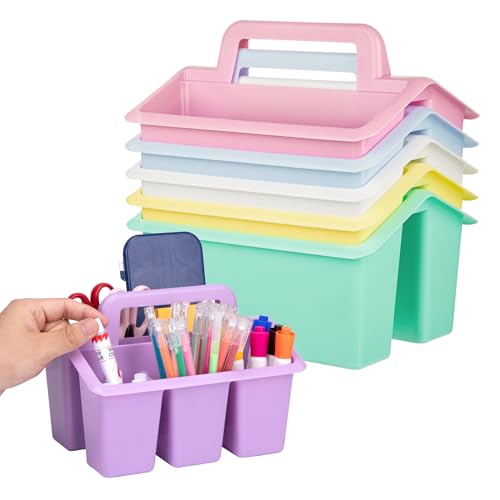 Plastic Caddy With Handle,Protable Classroom Craft Caddy, 6-pack Storage Caddy For Pencil,Pen,Craft Tools (Pastel Color) - color: Pastel Color