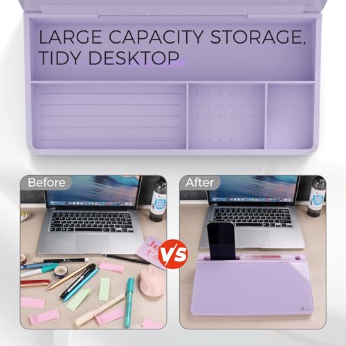 TOWON Compact Glass Desktop Whiteboard with Storage 12x7 in, Lavender - color: Purple