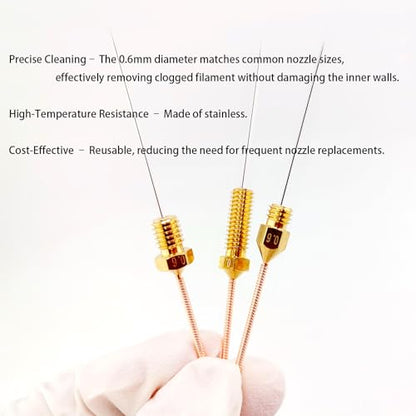 10Pcs 3D Printer Nozzle Cleaning Kit Needles 0.6mm, 3D Printer Nozzle Cleaning Needles Stainless Steel Nozzle Cleaner for Creality Ender 3,MK8,V6,Prusa,Volcano Nozzles, (Total Length: 85mm) - style: 10Pcs 3D Printer Nozzle Cleaning Needles 0.6mm