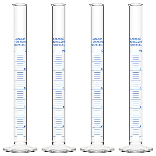 Labasics 4-Pack Borosilicate Glass 10 ml Heavy Wall Graduated Cylinder Measuring Cylinder - size: 10 ml