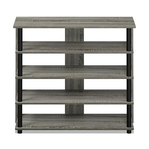 Furinno Turn-N-Tube 5 Tier Wide Shoe Rack, French Oak Grey/Black , 32 Inch - color: French Oak Grey/Black, size: 5-Tier, 32 Inch