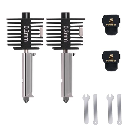 2PCS A1 Mini, A2L Upgrade Hotend Kit, 3D Printer Print Head Hot End Heating Block Kit with 0.2mm Hardened Steel Nozzle and Silicone Socks for Bambu Lab A1/A1 Mini/A2L - size: 0.2mm, style: 2 Pack