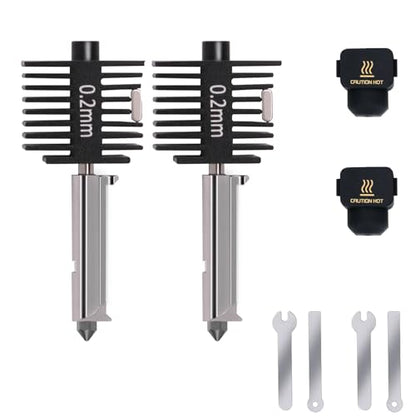 2PCS A1 Mini, A2L Upgrade Hotend Kit, 3D Printer Print Head Hot End Heating Block Kit with 0.2mm Hardened Steel Nozzle and Silicone Socks for Bambu Lab A1/A1 Mini/A2L - size: 0.2mm, style: 2 Pack