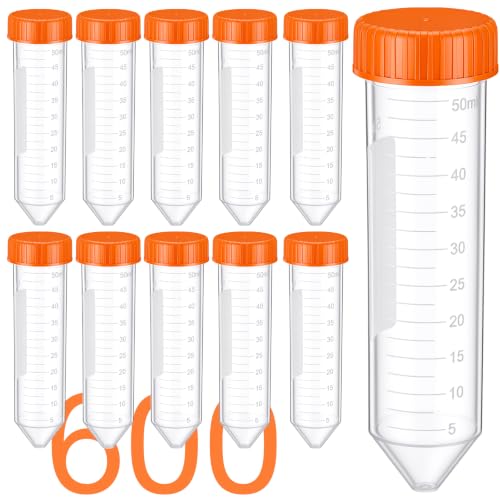 600 Pcs Plastic Centrifuge Test Tubes with Screw Caps, Orange - color: Orange