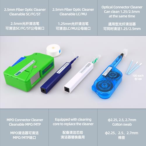 Fiber Optic Cleaning Kit with Cleaning Box 1.25MM/2.5MM/MPO Cleaning Pens Soft tip Silicone Blower Pump dust Collector for SC/LC/FC Connections - size: 1PCS, style: Cleaning kit No.3