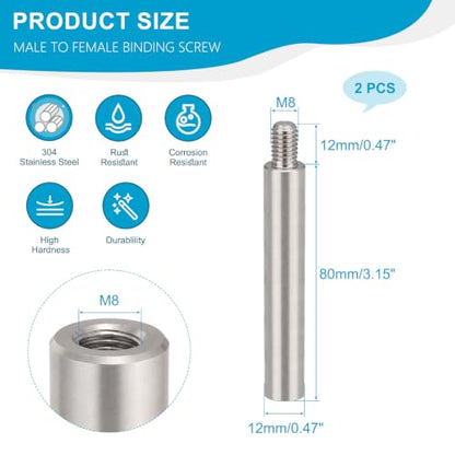 M8x80+12mm Standoff Extension Posts Screws Stainless Steel 2 Pcs - size: M8x80+12mm