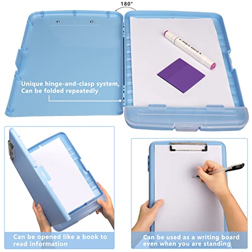 Clipboard with Storage, A4 Binder Nursing Clipboards with Pen Holder, Heavy Duty Storage Clipboards with Low Profile Clip, Clipboard Folder Side-Opening, Smooth Writing Clip Board (Lake Blue) - color: Lake Blue