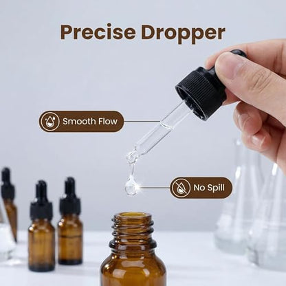 ericotry 3 Pcs 10ml 0.34oz Empty Refillable Amber Glass Graduated Dropper Bottle Essential Oil Cosmetics Elite Fluid Container Jar Pot Holder with Glass Pipette Dropper - size: 10 ml
