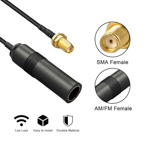 BOOBRIR SMA Female to AM/FM Female RG174 Cable 12 inches SMA to AM/FM Coaxial Pigtail RF Jumper for Car Radio, SDR, Scanner, GPS, UHF/VHF Receiver - size: SMA Female to AM/FM Female